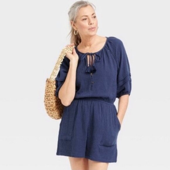 Knox Rose XXL Women’s Romper Navy Blue One Piece Gauze Shorts Top - Picture 1 of 9